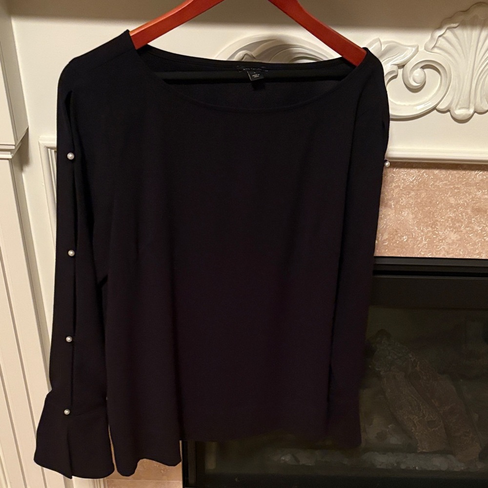 Ann Taylor Black Blouse with Pearl Sleeve Detail